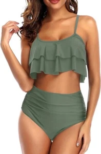 Holipick Women's Two Piece Swimsuit Ruffle High Waist Bikini Ruched Swimsuit XL - Picture 1 of 7