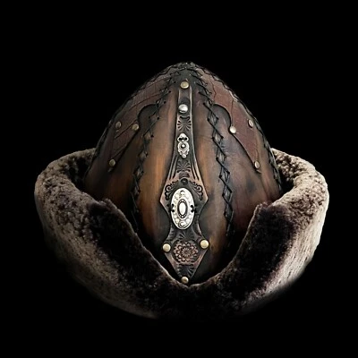 Ertugrul Gazi Studded Metal Brooch Genuine Leather Börk Hat Black 59 cm/23.2" - Image 1 of 4