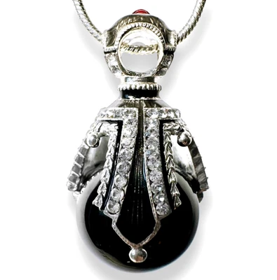 Colgante Huevo Fabergé Plata Ónix Negro Cristales Swarovski Granate Esmalte Cadena 24" Foto 1 de 4