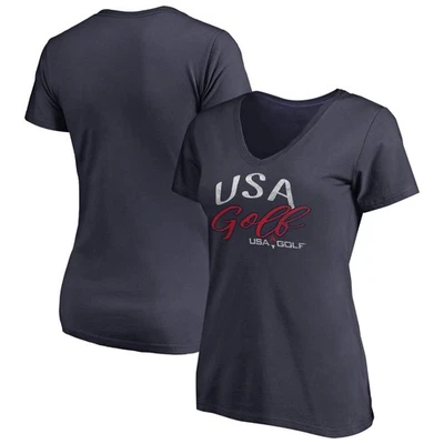 Camiseta para mujer azul marino de golf EE. UU. elegante con cuello en V Foto 1 de 3