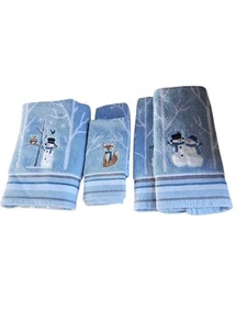 Christmas/Gift Winter Friends Snowman Blue Bath Towels See Details - Picture 1 of 2
