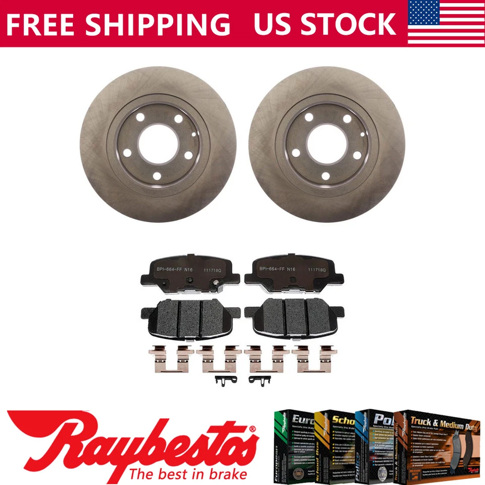 Rear Kit Brake Rotors + Ceramic Pads & Hardware For 2014 Mazda 3 Sport - Image 1 of 4