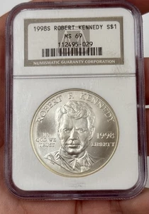 1998 S NGC MS69 MS 69 90% RFK Robert Kennedy Commemorative Silver Dollar #2267 - Picture 1 of 2