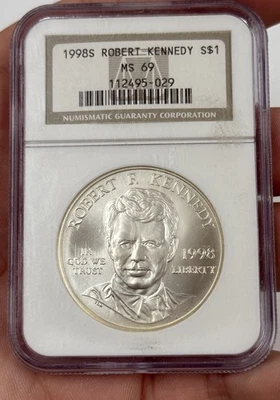 1998 S NGC MS69 MS 69 90% RFK Robert Kennedy Commemorative Silver Dollar #2267 - Image 1 of 2