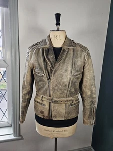 Vintage Biker Leather Jacket Men's UK 40/42 Distressed Pre 1980's Belted Faded - Picture 1 of 20