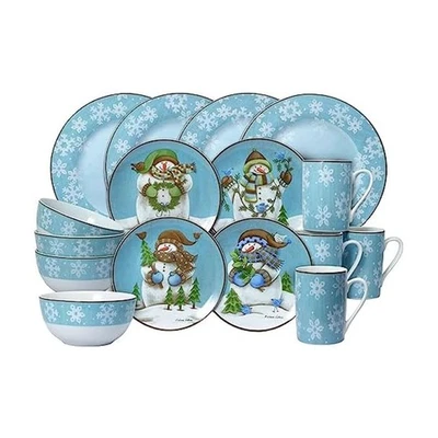 Evergreen Ernie Dinnerware Set, 16 Piece, Blue, White - Image 1 of 3