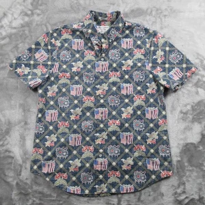 Reyn Spooner Shirt Mens Medium Blue Patriotic Hawaii Tailored Inside Out Print - Picture 1 of 17
