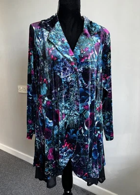 Taking Shape TS Velour Velvet Winter Bloom Floral Jacket Blue Skies UK 16-18 New - Image 1 of 4