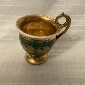 Antike Französische Porzellan Tasse. Um 1860 ~ Grün & Gold - Bild 1 von 12