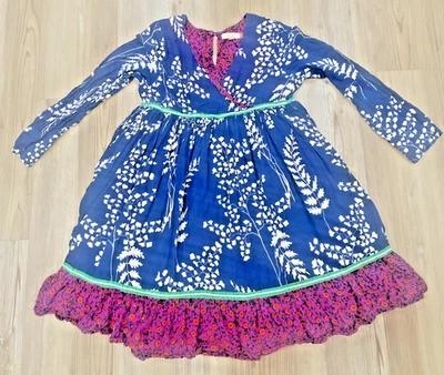 Pink Chicken Blue/White/Magenta/Red Bohemian flower print lined Dress Girls 12 - Image 1 of 4