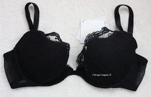 Nwt La Perla 906097 " Idylle " Profondo Imbottito Misto Seta W/ Pizzo Bra Nero, - Picture 1 of 9