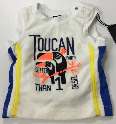 Diesel 男宝宝 Toucan 派对毛巾无袖衬衫背心白色 3M 码 — 第 1/2 张图片