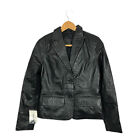 Adhoc Women's Jacket Black Size Medium Faux Leather Two-Button Collared  New