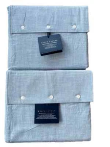 $490 NEW Ralph Lauren  Workshirt Chambray Blue 2 PC SHEET SET Flat + Fitted KING - Picture 1 of 11