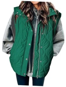 Cropped Puffer Vest Women Lightweight Quilted Stand Collar Medium B1 Green - Picture 1 of 6