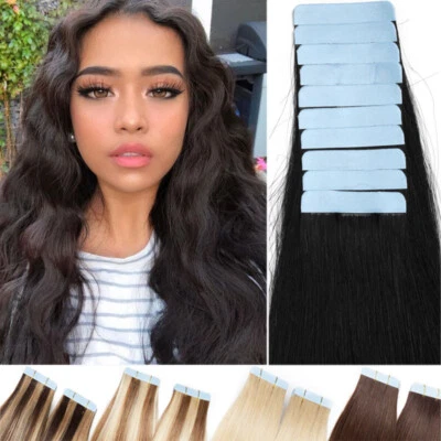 Cinta invisible en extensiones de cabello humano trama de piel cabello Remy largo real 40 un. 100 g Foto 1 de 4