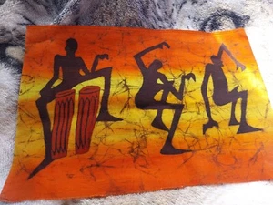 Bayus Fabric Art African Dancing Men Silhouette 12½" X 9¾ Picture - Picture 1 of 7