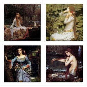 John William Waterhouse Ceramic Tile Art Set Of 4 Decorative Backsplash Tiles - Picture 1 of 6