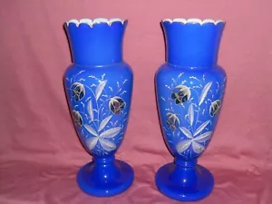 ANTICA COPPIA VASI VETRO OPALINE BLU INIZI '900 MURANO - Foto 1 di 4