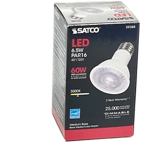 SATCO-S9388 6.5 W (60 W) PAR16 LED Light Bulb 3000K Medium Base 120V 40° Dimmab - Picture 1 of 7