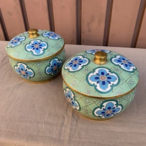 2er Set Cloisonnéedosen Email Dose Cloissonnée Stegemail Emaille antik Gold Mint - Picture 1 of 7
