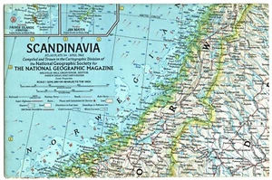 1963-4 April Vintage SCANDINAVIA & ICELAND National Geographic Map Poster -(958) - Picture 1 of 3