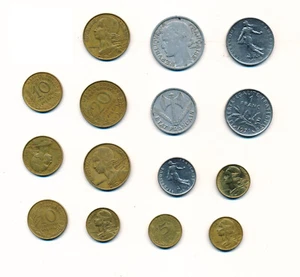 FRENCH CENTIMES / FRANCS / 2 TELEPHONE TOKENS (15 Circulated Coins) 1937-1973 - Picture 1 of 4
