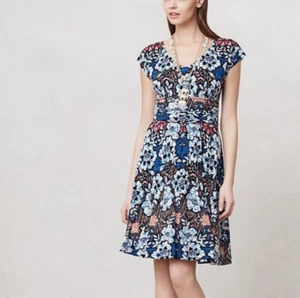 Anthropologie MEADOW RUE Batik Gardenia Floral Rayon Jersey Dress Medium - Picture 1 of 8