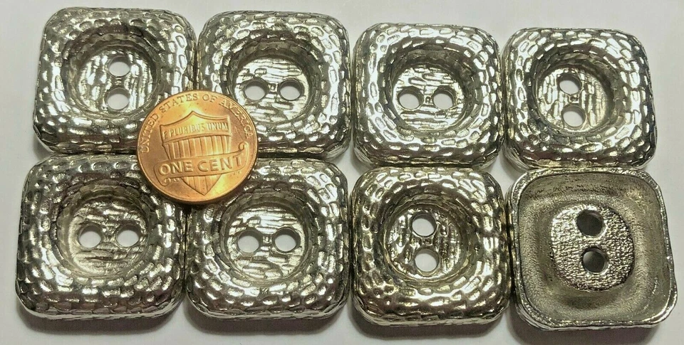 8 Large Silver Tone Metal Shiny Square Heavy Sew-through Buttons 1" 25.6mm 6410 - Image 1 of 1