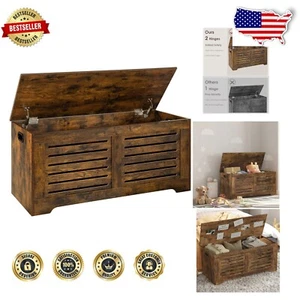Rustic Brown Flip-Top Storage Chest with Handles for Living Room & Bedroom - Picture 1 of 11
