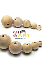 Plain Natural Wooden Jewellery Craft Balls Bead WITH Hole 6,8,10,12,16,25mm - Picture 1 of 10