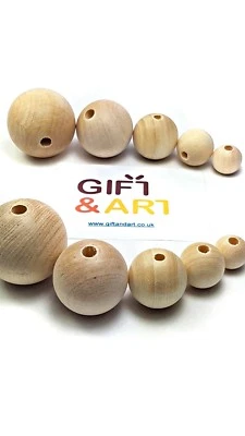 Natural Unfinished Wooden Craft  Balls Beads with hole SIZE 6mm - 55 mm - Image 1 of 4