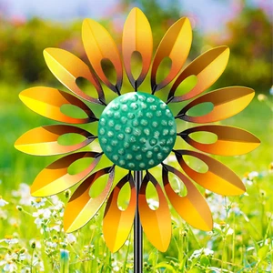 Sunflower Wind Spinner Sculpture Stake Metal Outdoor Garden Lawn Art Decoration - Picture 1 of 7