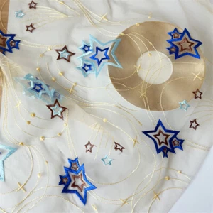 Stars Embroidery Lace Mesh Fabric DIY Kid Dress Table Cloth Costume Prob Curtain - Picture 1 of 9
