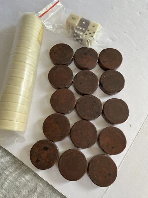 Juego BACKGAMMON de colección piezas de repuesto de fichas y dados marrón remolino y crema Foto 1 de 4
