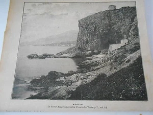 Vue de Menton La Roche Rouge 1895 Gravure Image Print - Imagen 1 de 1