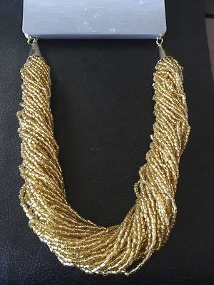 WOMEN'S FASHION GOLD SEED BEADED BIB STATEMENT NECKLACE ADJUSTABLE TARGET BRAND - Image 1 of 3