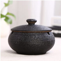 Ceramic Cigarette Ashtray with Lid Windproof Ash for Home Office Outdoor Black