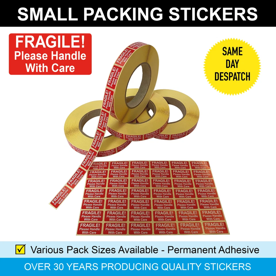 PRICE STICKERS / AUDIOPRINT LTD. FRAGILE Please Handle With Care - Small Packing Sticky Labels / Stickers