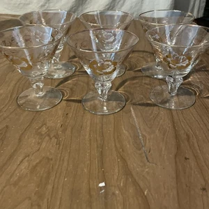 Vintage 6er Set GOLD ROSE CHAMPAGNER/SIRBET GLAS STIELGLÄSER 4" - Bild 1 von 6