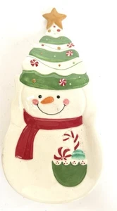 Snowman w/Christmas tree hat Spoon Rest Ceramic Spectrum Blue Sky 8.5” Christma - Picture 1 of 5