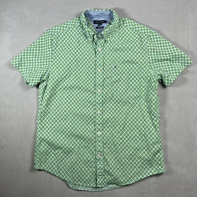 Camisa Tommy Hilfiger Para Hombre Mediana Estampado Kiwi Manga Corta Con Botones Ajuste Personalizado Foto 1 de 4