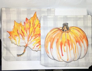 Fall Throw Pillow Cover Set of 2 Pumpkin Leaf Thanksgiving Hove Decor 19"x19" - Picture 1 of 9
