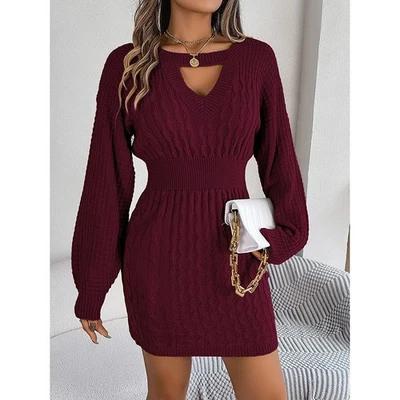 Mujeres Vestido Suéter Manga Larga Sexy Recortado Bodycon Mini Vestido de Otoño Moda Costilla Foto 1 de 4