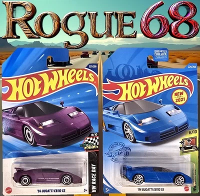 Hot Wheels '94 Bugatti EB110 SS, Blue HW Exotics & Purple HW Race Day, Lot of 2 - Image 1 of 4