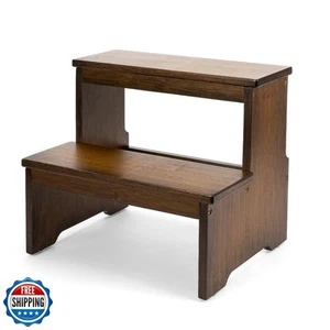 StrongTek Bamboo Two Step Stool for Adults and Kids, Bed Stepstool with Anti- - Picture 1 of 5