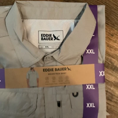 Eddie Bauer Men's Short Sleeve Woven Tech Shirt Size XXL Grey Moisture Wicking - Image 1 of 3