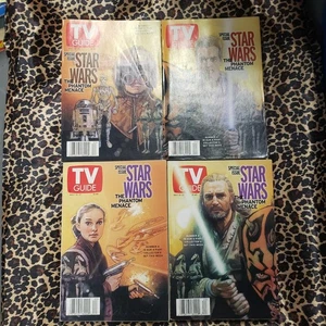Vintage Set of 4 Star Wars Phantom Menace TV Guide Padme Qui Gonn Obi Wan Anakin - Picture 1 of 6