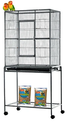 MCAGE 64" X-LARGE Wrought Iron Flight Aviary Canary Finches Bird Cage Removable Stand