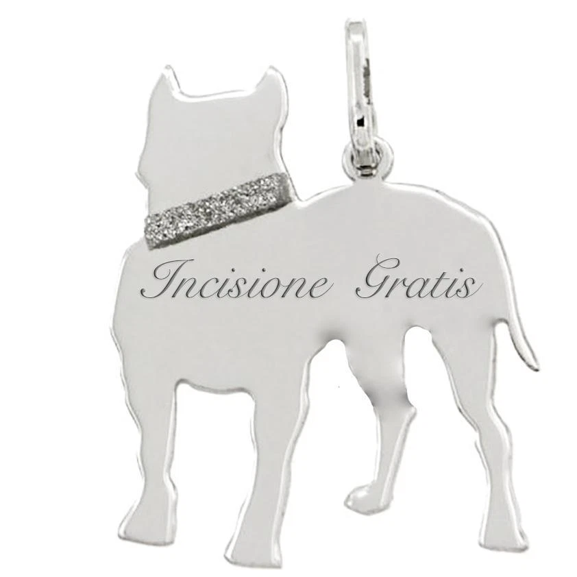 Ciondolo cane Pit Bull mm 25x20 in argento 925 rodiato -incisione gratis- - Immagine 1 di 1